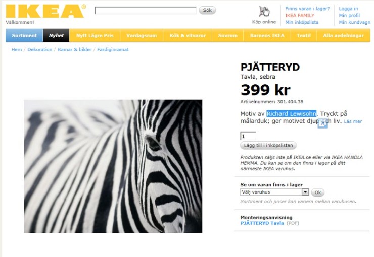 Pjätteryd Sebra Ikea